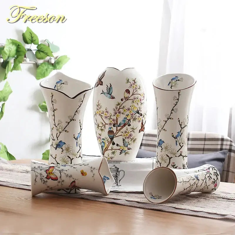 White ceramic bird butterfly porcelain vase with delicate blossom patterns and glossy finish for living room decorbites decor
