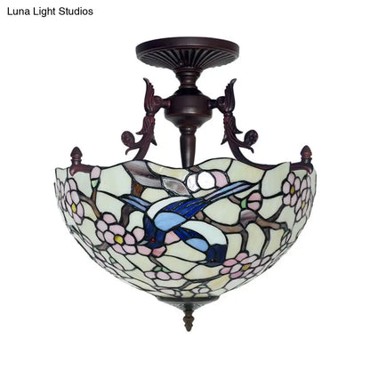 DecorBites™ DecorBites™ Bronze 3-Light Semi Flush Ceiling Light with Mediterranean Beige/Red/Yellow Glass Shade for Living Room