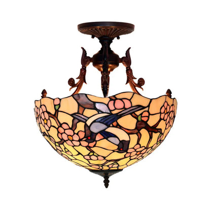 DecorBites™ DecorBites™ Bronze 3-Light Semi Flush Ceiling Light with Mediterranean Beige/Red/Yellow Glass Shade for Living Room