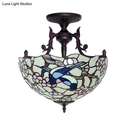 DecorBites™ DecorBites™ Bronze 3-Light Semi Flush Ceiling Light with Mediterranean Beige/Red/Yellow Glass Shade for Living Room