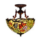 Bronze 3-Light Semi Flush Ceiling Light with Mediterranean Beige/Red/Yellow Glass Shade for Living Room