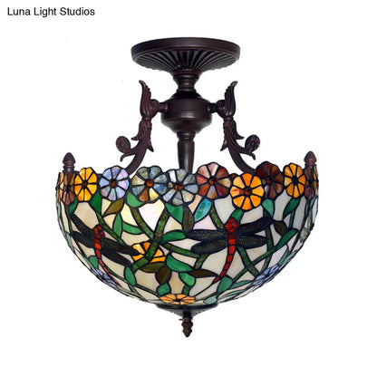 DecorBites™ DecorBites™ Bronze 3-Light Semi Flush Ceiling Light with Mediterranean Beige/Red/Yellow Glass Shade for Living Room