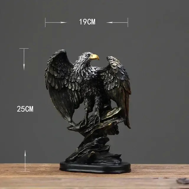 Bronze and gold eagle statue resin ornament with detailed feathering and golden beak on rocky base for office decor
