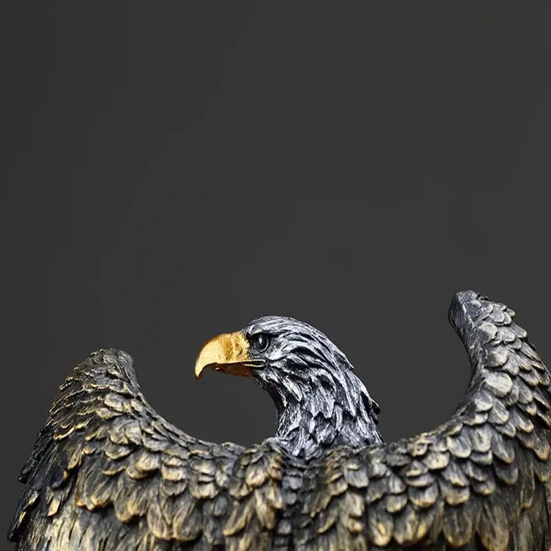Bronze and gold eagle statue resin ornament with detailed feather texture and golden beak for office decor