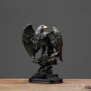Bronze and gold eagle statue resin ornament with detailed feathers and golden beak on rocky base for office decor