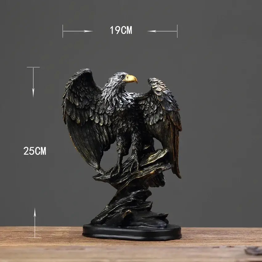 Bronze and gold eagle statue resin ornament with intricately carved feathers perched on rugged tree branch base for office decor