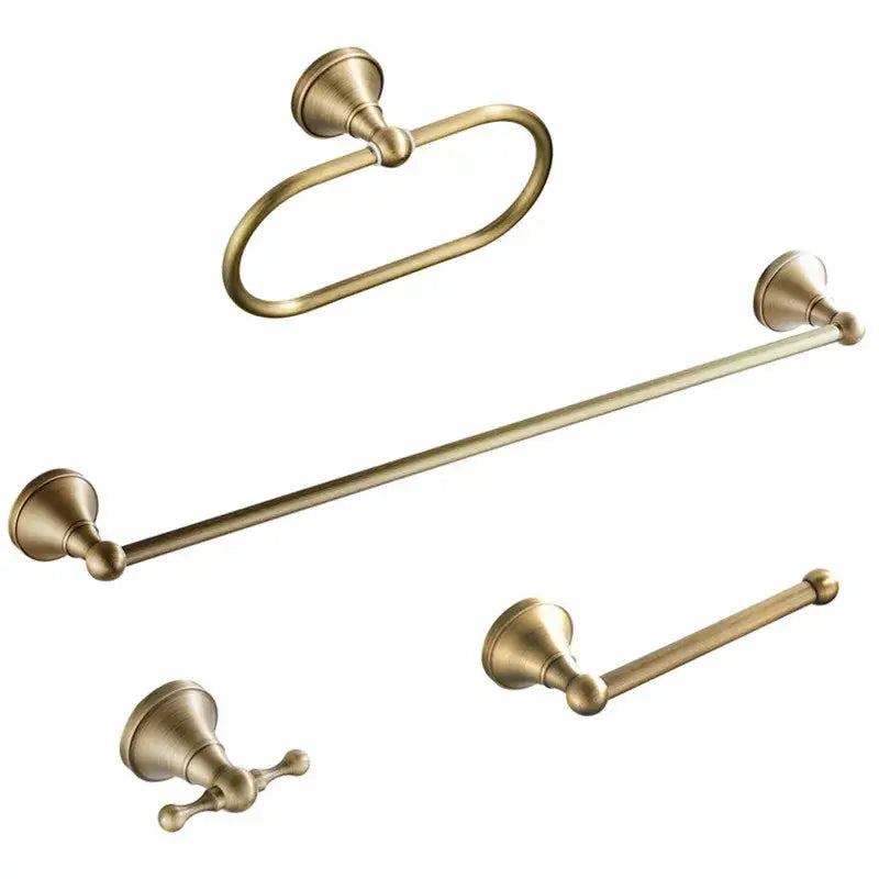 Antique brass-finished bronze bathroom accessories set with towel ring and decorative finials for bathroom decorbites decor