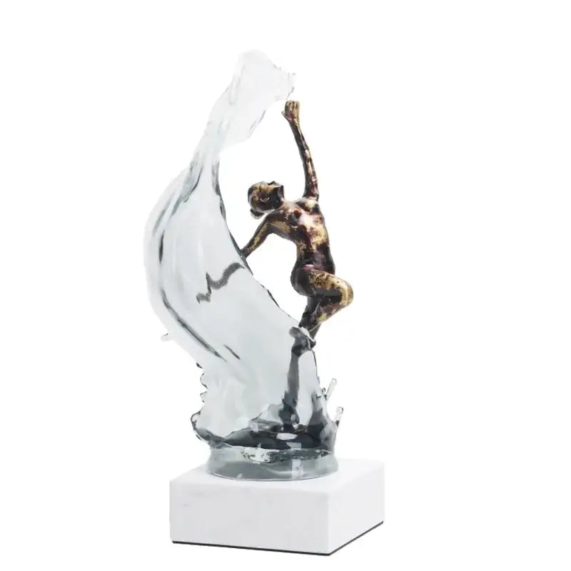 Bronze ballet dancer figure with glass water effect fabric mid-leap for elegant home decor display