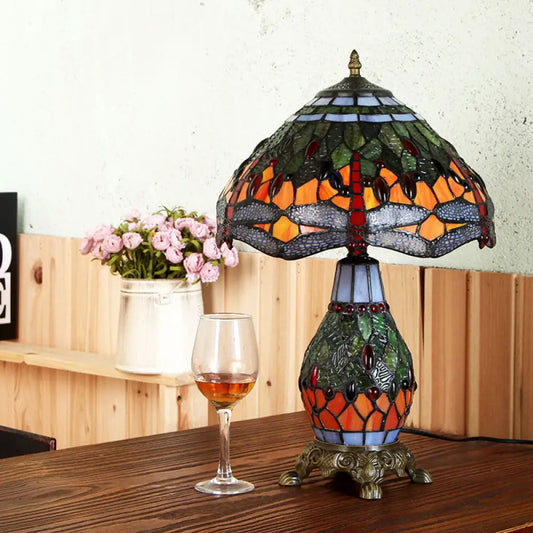 مصباح طاولة جانبي من الزجاج الفني البرونزي الباروكي مع حامل رباعي القوائم - إضاءة طاولة مدببة، مصباحان