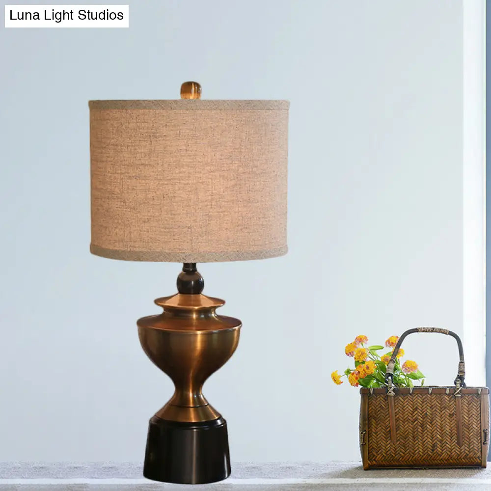 Bronze Barrel Desk Lamp: Countryside Style Nightstand Light with 1-Bulb for Living Room