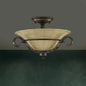 Bronze Bell Shaped Flush Lamp with Ribbed Opal Glass – 3-Head Corridor Ceiling Light