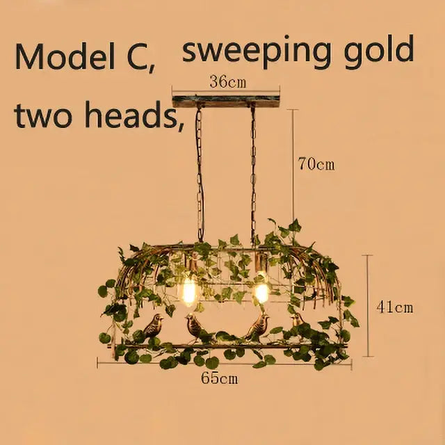 Bronze birdcage pendant lights with a rustic metal frame, artificial green vines, and perched birds for dining room decorbites birdcage pendant