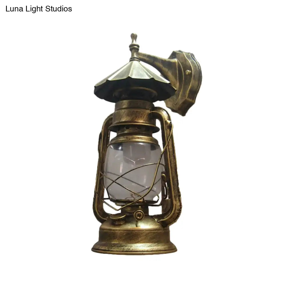 DecorBites™ Bronze/Black Nautical Wall Light with Transparent Glass and Kerosene Style for Foyer Decoration