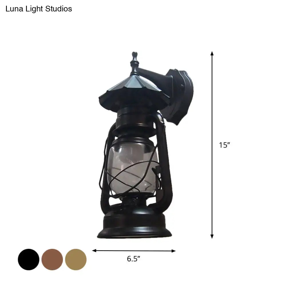 DecorBites™ Bronze/Black Nautical Wall Light with Transparent Glass and Kerosene Style for Foyer Decoration