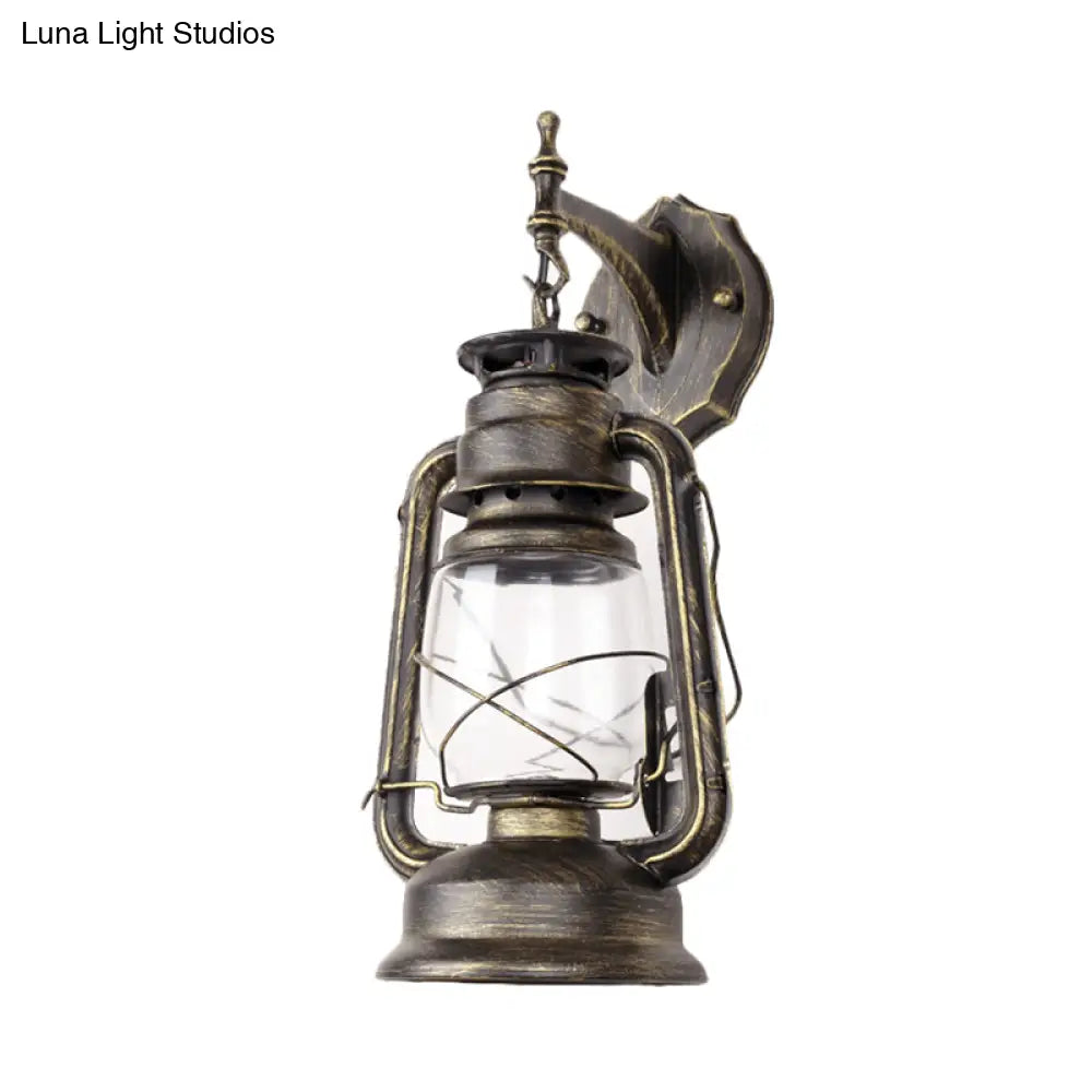 DecorBites™ Bronze/Black Nautical Wall Light with Transparent Glass and Kerosene Style for Foyer Decoration