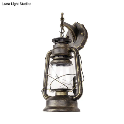DecorBites™ Bronze/Black Nautical Wall Light with Transparent Glass and Kerosene Style for Foyer Decoration