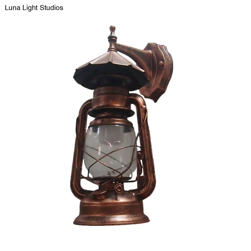 DecorBites™ Bronze/Black Nautical Wall Light with Transparent Glass and Kerosene Style for Foyer Decoration