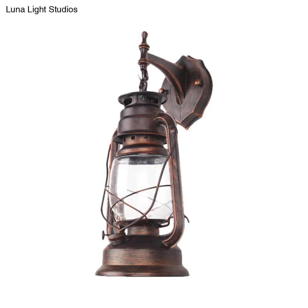 DecorBites™ Bronze/Black Nautical Wall Light with Transparent Glass and Kerosene Style for Foyer Decoration