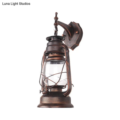 DecorBites™ Bronze/Black Nautical Wall Light with Transparent Glass and Kerosene Style for Foyer Decoration