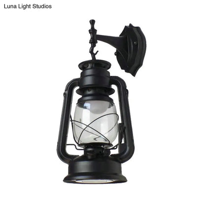 DecorBites™ Bronze/Black Nautical Wall Light with Transparent Glass and Kerosene Style for Foyer Decoration