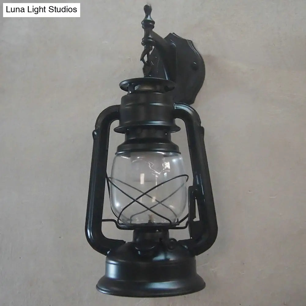 DecorBites™ Bronze/Black Nautical Wall Light with Transparent Glass and Kerosene Style for Foyer Decoration