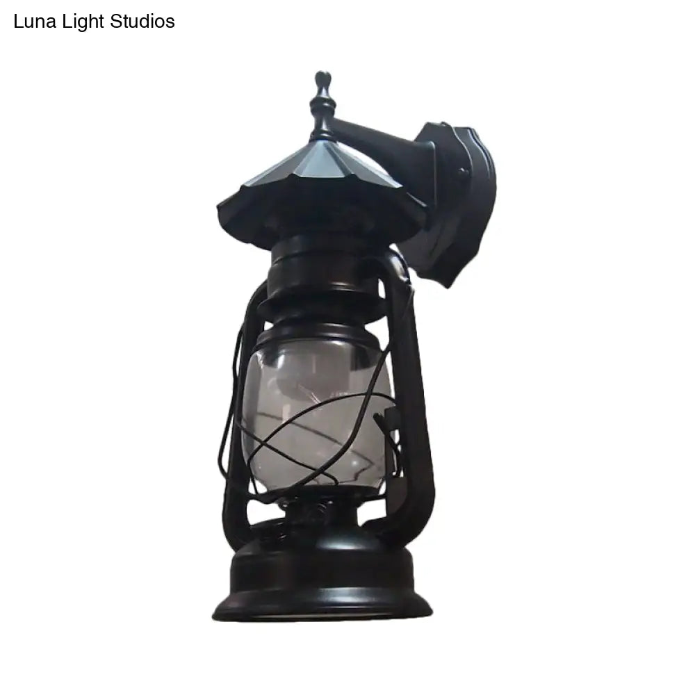 DecorBites™ Bronze/Black Nautical Wall Light with Transparent Glass and Kerosene Style for Foyer Decoration