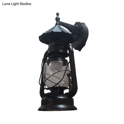 DecorBites™ Bronze/Black Nautical Wall Light with Transparent Glass and Kerosene Style for Foyer Decoration