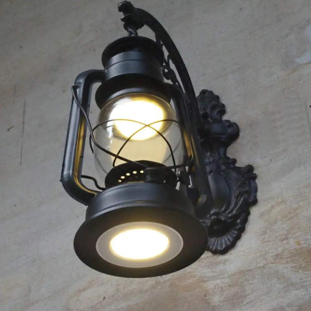DecorBites™ Bronze/Black Nautical Wall Light with Transparent Glass and Kerosene Style for Foyer Decoration