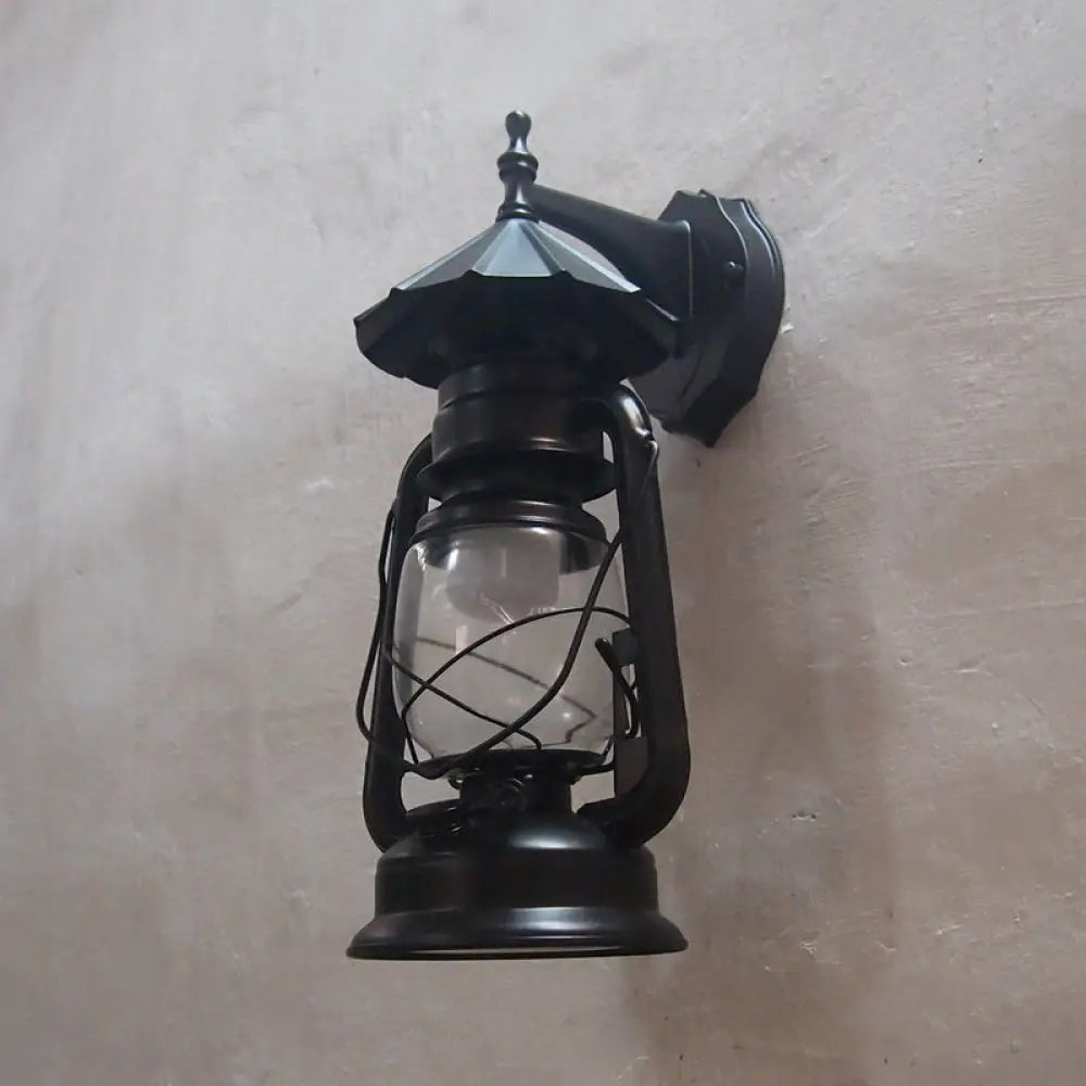 DecorBites™ Bronze/Black Nautical Wall Light with Transparent Glass and Kerosene Style for Foyer Decoration