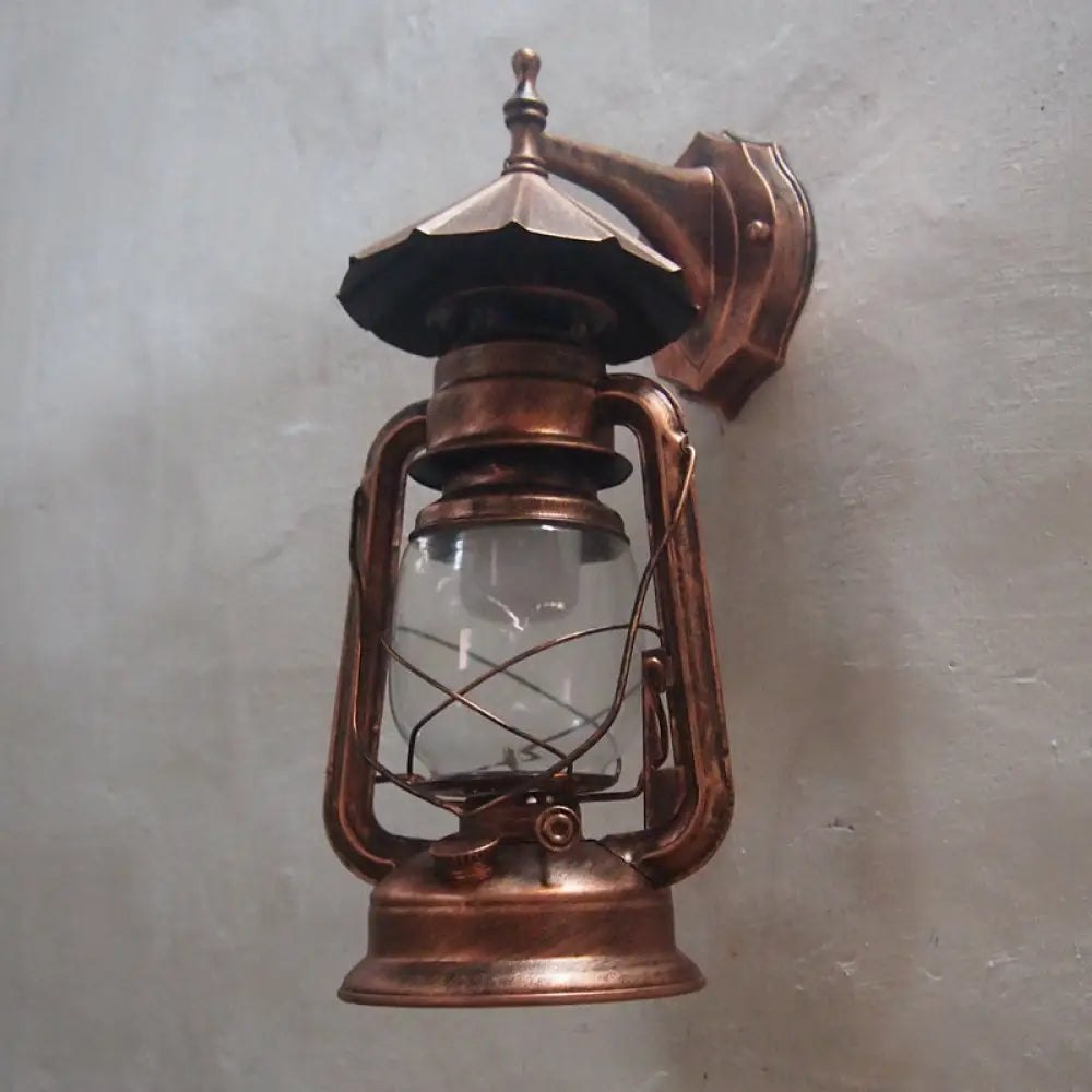 DecorBites™ Bronze/Black Nautical Wall Light with Transparent Glass and Kerosene Style for Foyer Decoration