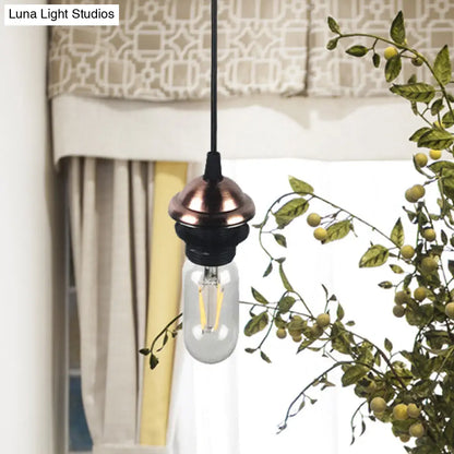 Bronze/Brass Industrial Mini Pendant Light with Adjustable Height - Bare Bulb, 1-Light Metal Hanging Lamp