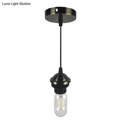 Bronze/Brass Industrial Mini Pendant Light with Adjustable Height - Bare Bulb, 1-Light Metal Hanging Lamp