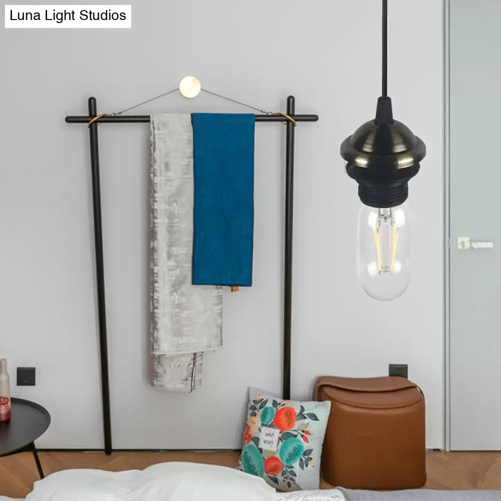 Bronze/Brass Industrial Mini Pendant Light with Adjustable Height - Bare Bulb, 1-Light Metal Hanging Lamp