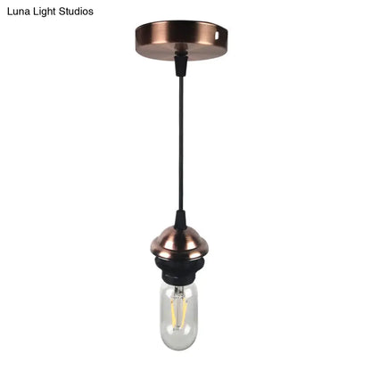 Bronze/Brass Industrial Mini Pendant Light with Adjustable Height - Bare Bulb, 1-Light Metal Hanging Lamp