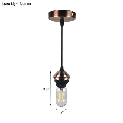 Bronze/Brass Industrial Mini Pendant Light with Adjustable Height - Bare Bulb, 1-Light Metal Hanging Lamp