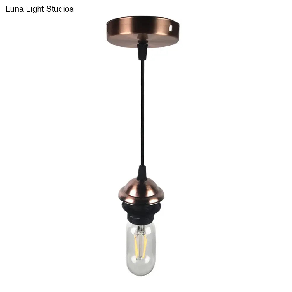 Bronze/Brass Industrial Mini Pendant Light with Adjustable Height - Bare Bulb, 1-Light Metal Hanging Lamp