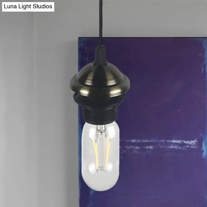 Bronze/Brass Industrial Mini Pendant Light with Adjustable Height - Bare Bulb, 1-Light Metal Hanging Lamp