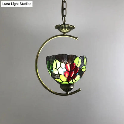 Bronze C-Frame Pendant Light with Geometric Cut Glass Shade