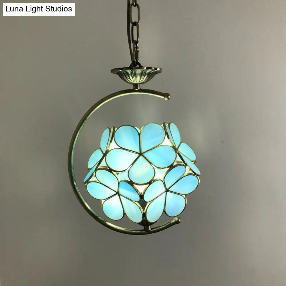 Bronze C-Frame Pendant Light with Geometric Cut Glass Shade