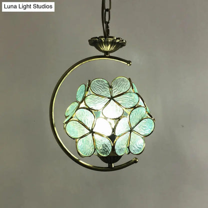 Bronze C-Frame Pendant Light with Geometric Cut Glass Shade