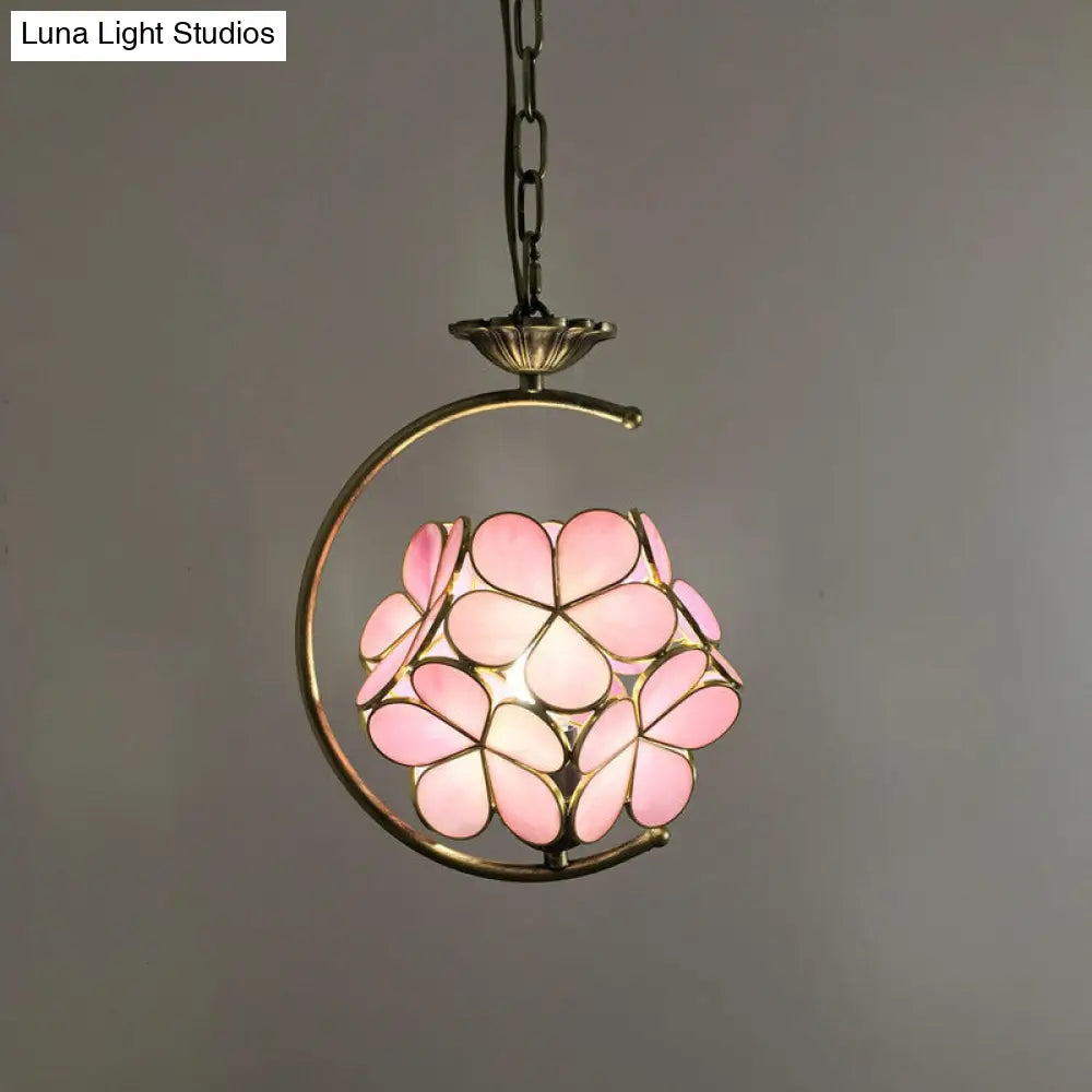 Bronze C-Frame Pendant Light with Geometric Cut Glass Shade