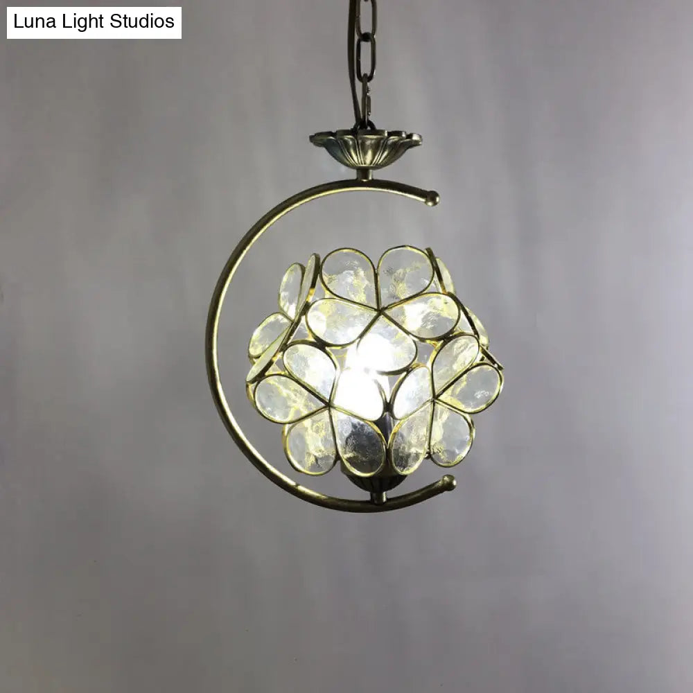 Bronze C-Frame Pendant Light with Geometric Cut Glass Shade