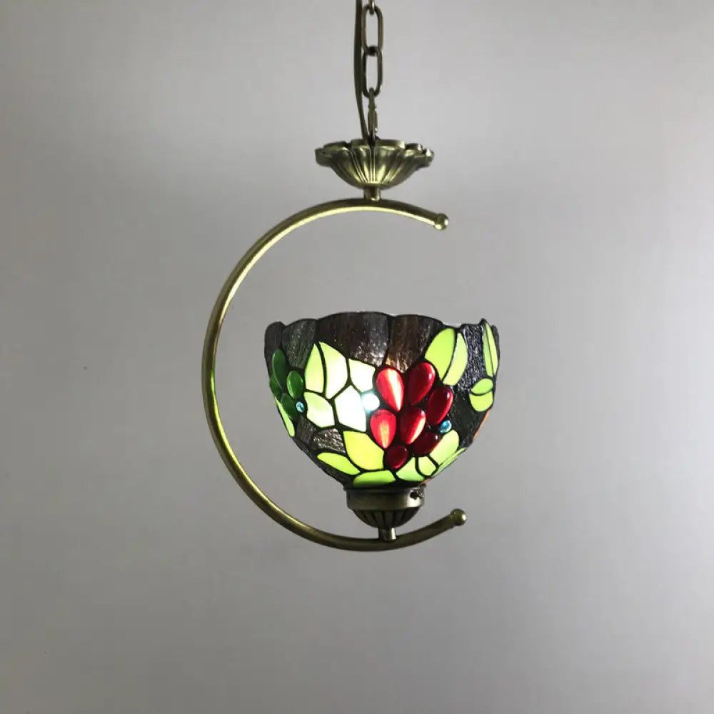 Bronze C-Frame Pendant Light with Geometric Cut Glass Shade