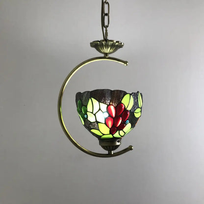 Bronze C-Frame Pendant Light with Geometric Cut Glass Shade