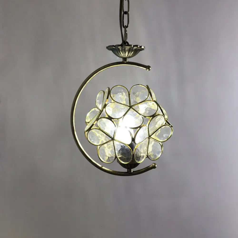 Bronze C-Frame Pendant Light with Geometric Cut Glass Shade