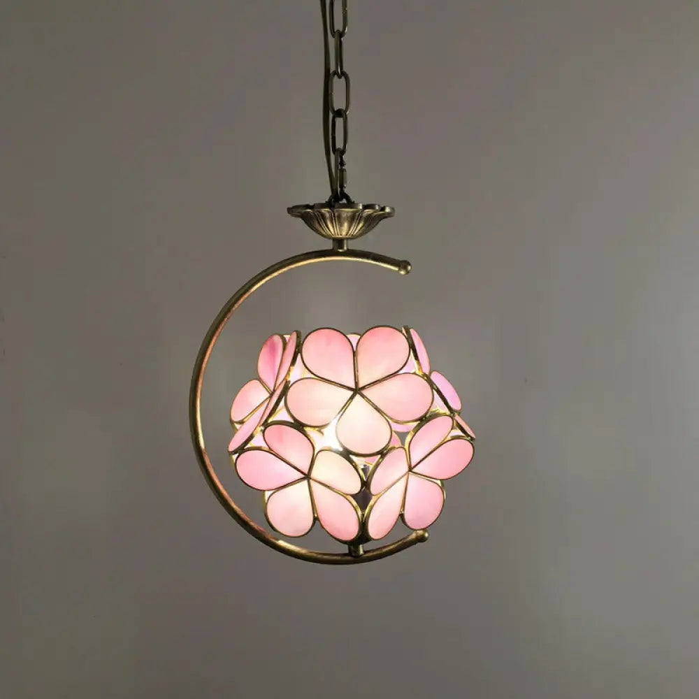 Bronze C-Frame Pendant Light with Geometric Cut Glass Shade