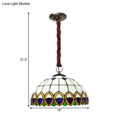 Bronze Ceiling Light Dome with Cut Glass, Peacock Feather Pattern - Mediterranean Chandelier