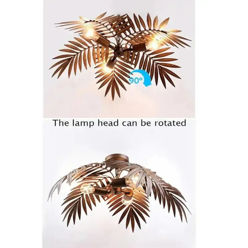 Bronze coconut tree pendant lamp with bronze-finished palm leaf design and adjustable lamp head for dining room decor