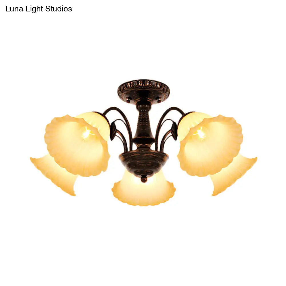 DecorBites™ DecorBites™ Bronze Countryside Blossom Ceiling Mount Light Fixture with Frosted Glass for Bedroom - 3/5 Lights Semi Flush