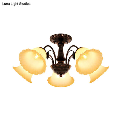 DecorBites™ DecorBites™ Bronze Countryside Blossom Ceiling Mount Light Fixture with Frosted Glass for Bedroom - 3/5 Lights Semi Flush